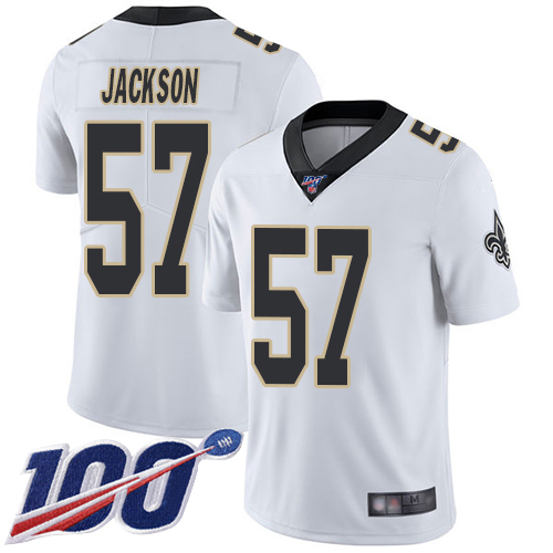 Men New Orleans Saints Limited White Rickey Jackson Road Jersey NFL Football #57 100th Season Vapor Untouchable Jersey->new orleans saints->NFL Jersey
